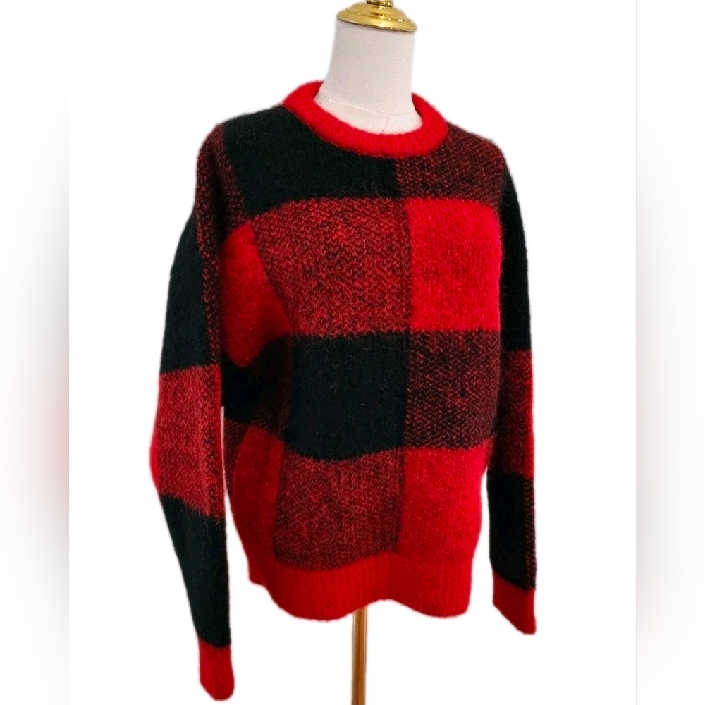 Buffalo Check Sweater Knitted Jumper Oversized WOOLRICH Plaid Size S